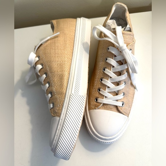 STUART WEITZMAN Ollie Sneakers Woven Raffia Lace Up Shoes Low Top Straw Natural - Picture 6 of 14